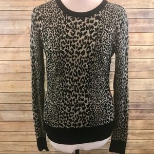 French Connnection Leopard Sweater, Large Gray Blk
